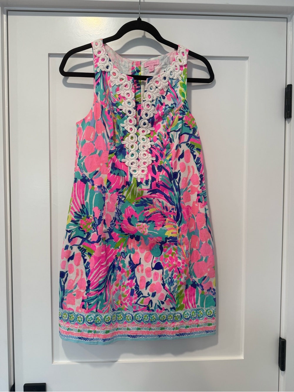 Lilly Pulitzer Gabby Shift Dress Gumbo Limbo Pink Multi Lace Trim- size 6 - Picture 3 of 10